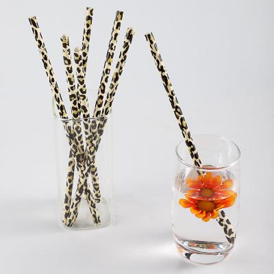 China 25Pcs/Bag Eco-friendly Reusable Plastic Drinking Straw PP Hard Printing Straws Drinking Leopard Straw For Christmas for sale