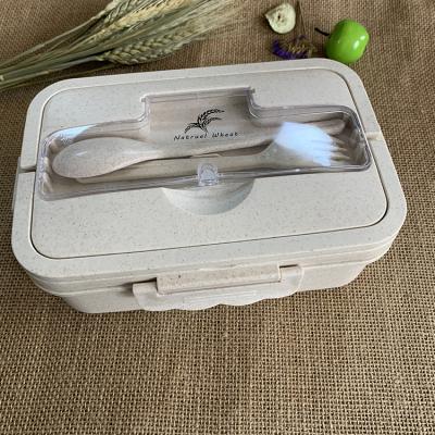 China Sustainable Wheat Straw Microwave Food Storage Container Healthy Material Lunch Box With Tableware for sale