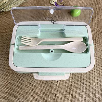 China Sustainable Wheat Straw Plastic Lunch Box With Spoon Chopstick Cutlery For School / Office for sale