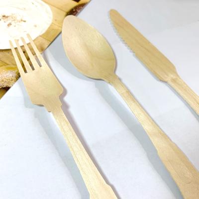 China Customized 20cm Eco-friendly Disposable Wooden Logo Spoon Knife And Fork Sets for sale