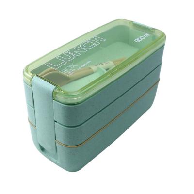 China 900ML viable 3 LAYERS MICROWAVABLE LUNCH BOX WHEAT STRAW CONTAINER FOOD BOWL BOX BENTO BOX MICROWAVABLE TABLEWARE MATERIAL (GREEN) for sale