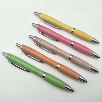 China Promotional Eco-Friendly Degradable Plastic Wheat Straw Pen Material Ballpoint Pens With Custom Logo Print for sale