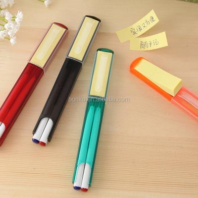 China Promotional Pen Plastic Promotional Gift Twin Pen With Note Paper Sticker for sale