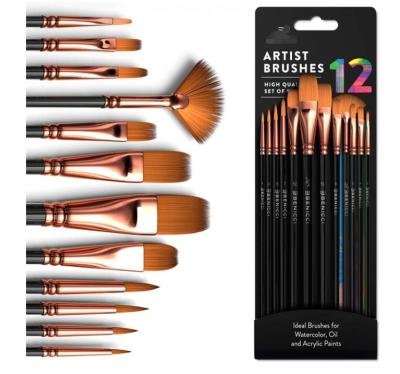 China Fabulous Artist Paint Brush Set Acrylic Gouache Oil Painting Adults Canvas Watercolor/Watercolor/12 Paint Brushes Kit for sale