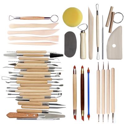 China Wooden Pottery Modeling Clay Sculpting Carving Tools For Double-sides 30pcs for sale