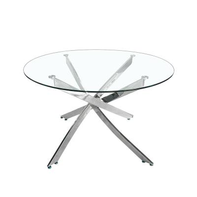 China Gold Round Table Silver Metal Legs Extendable Dining Modern Coffee Table for sale