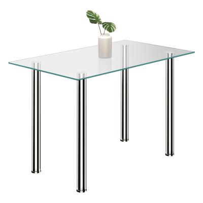 China (Other) Simple Design Stainless Steel Living Room Restaurant Kitchen Adjustable Modern Glass Dining Table for sale