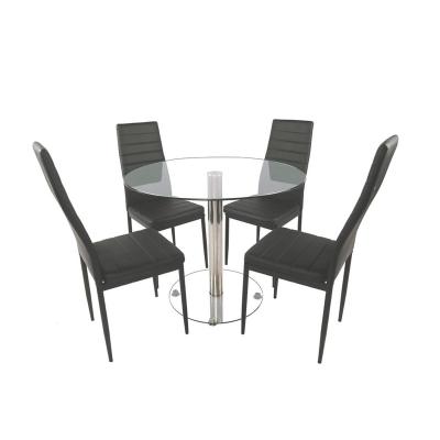 China Nordic Modern Round Glass-metal Adjustable Restaurant Living Room (Other) Glass Dining Table Set 4Seats for sale