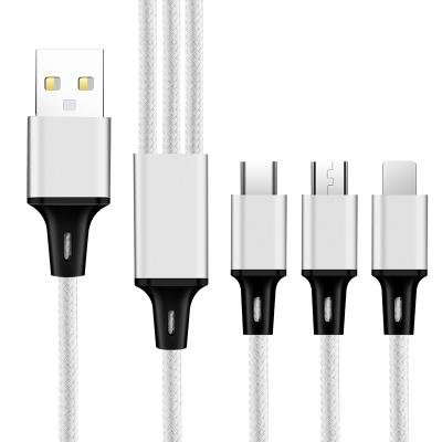 China MP3/MP4 Player Universal All In One 3in1 USB Data Charger Durable Nylon Braided Multi Cable 3 IN 1 USB Cable for sale