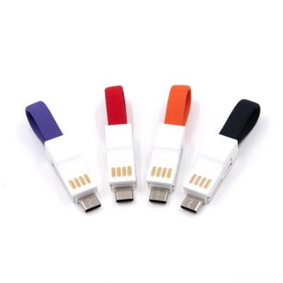 China New Mailin Key Chain Automotive Short USB C Cable 3 In 1 Magnetic Cloth Micro USB Cable Data For Mobile Phone for sale