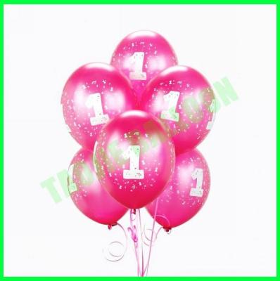 China Decoration Number 1 Printed PINK Color Latex Balloons For Baby's Birthday for sale