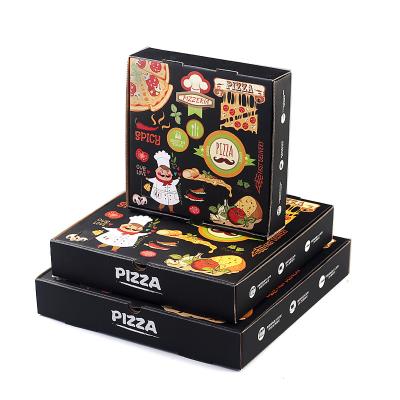 China Custom Design Custom Recyclable 10 12 14 18 24 Inch Black Corrugated Paper Cardboard Pizza Boxes With Logo for sale