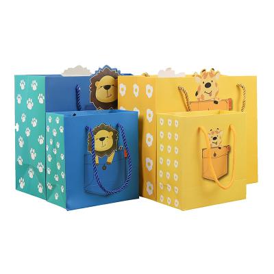 China Wholesale Custom Recyclable Happy Birthday Party Cute Cardboard Cartoon Gift Art Paper Bags for sale