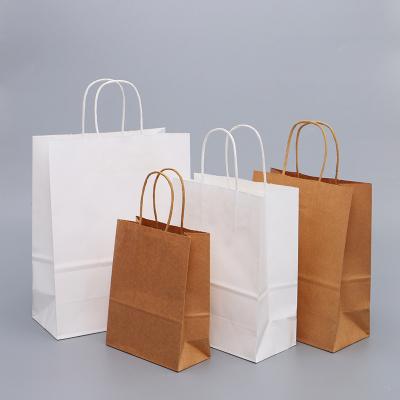 China Recyclable Custom Printing Carry Recycled Brown White Kraft Takeout Paper Bags Restaurant Cafe Food Craft Grocery Packaging for sale