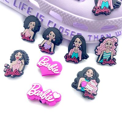 China Designer Wholesale Cartoon Shoe Clog Charm Accessories Decorations Charm Jugs Barbie Girl Croc Luxury Croc Charms for sale