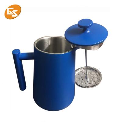 China Viable Paint Press Blue Cone Shaped Portable French Coffee Maker for sale