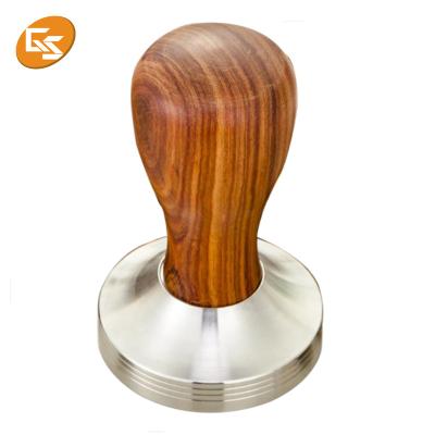 China Sustainable Stainless Steel Coffee Tamper With Wooden Handle Bean Press Coffee Powder Dispensing Tools for sale