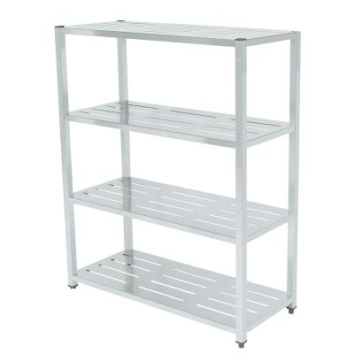 China Customized Kitchen Double Sided Stainless Steel Plate 4 Tiers Rack Commercial Storage Square Tube Shelf for sale