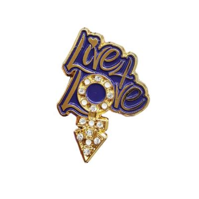 China Europe Customized Enamel Pin Badge With Love Theme Purple Rhinestone Badge Kunshan Color Soft Enamel Pin for sale