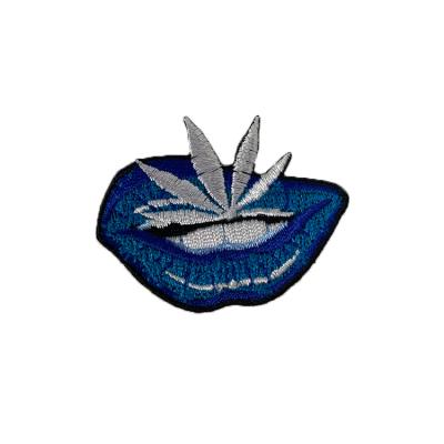 China Handmade Unique Custom Blue Mouth Design Embroidery Patch Blue Chenille Patches Embroidery Patches for sale