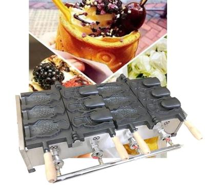 China LPG Non-Stick Cooking Outdoor Gas Type Creams Taiyaki Machine 6 Pc Fish Waffle Cone Maker for sale