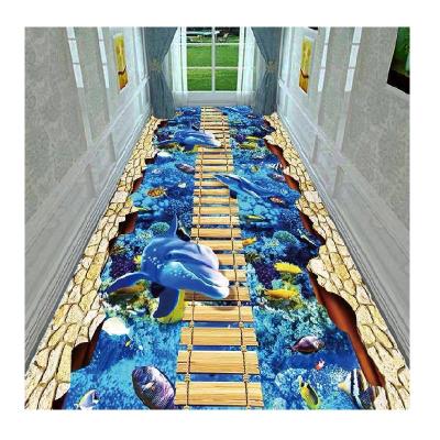 China Simple 3D ocean printing carpet living room tea table water absorption soft bottom carpet non cutting non slip bedroom heaven and earth bed carpet for sale