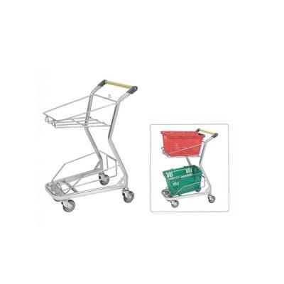 China Unfolding Hot Sale Double Cart Supermarket Shopping Trolley With Advertising Sign Holder for sale