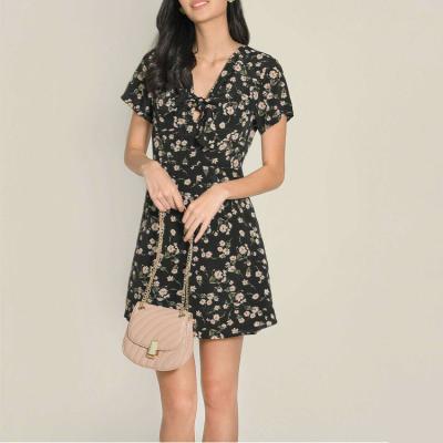 China 2021 Best Summer V-Neck Mini Floral Printing Classy Women's Breathable Casual Dress Wholesale Fitness for sale