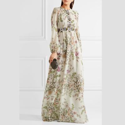 China Spring Elegant Modest Clothes Woman Floral Chiffon Maxi Dress Breathable European High Custom Fashion for sale