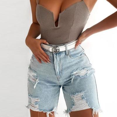 China Sexy QUICK DRY Summer High Waist Ripped Women Denim Black Blue Shorts for sale