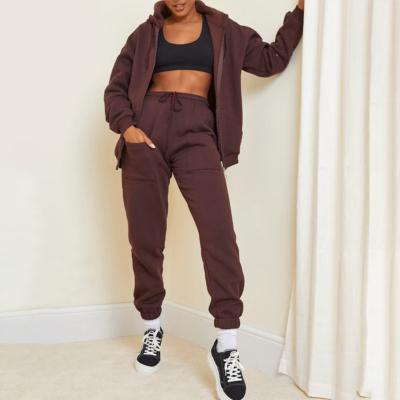 China 2021 Women's Custom Logo Zipper Breathable Two Piece Oversized Hoodie And Jogger Set Unisex for sale