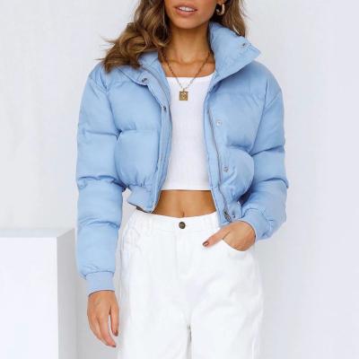 China 2021 Winter Blue Coat Anti-wrinkle Crop Zip Up Bomber Bubble Stripper Jacket For Women for sale