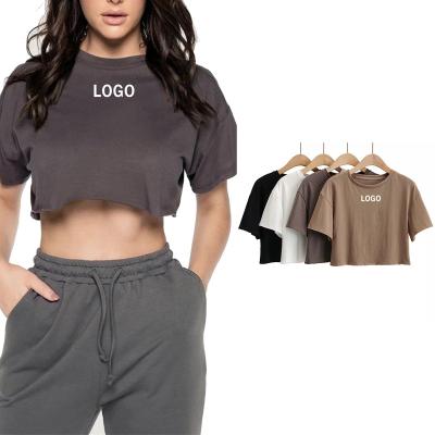 China OEM fashionable custom made T-shirt Anti-wrinkle outdoor wear shorts sleeve round neck ladies crop tops for sale for sale