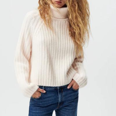 China Anti-wrinkle Winter Women's Sweaters Vintage Turtle Neck White Blank Women Sweater for sale