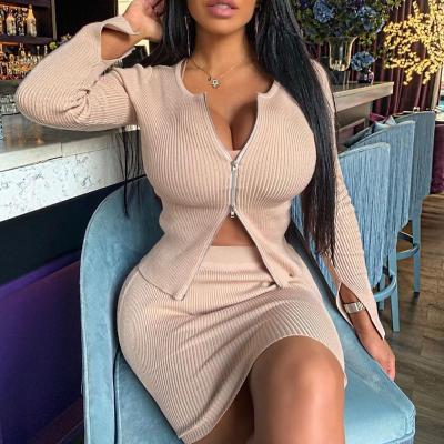 China New Autumn and Winter Women's Statics Double Zipper Mine Band Long Sleeve Shirt Short Skirt Two-Piece Set Women's Clothing for sale