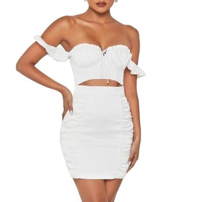 China Viable Hot Selling Sleeveless Crop Amazon WISH Clothing Women Top Skirt Set Sexy Pleated Dress for sale