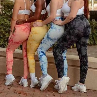 China 2022 Hot Sale Women's Tiktok Lifting Tights Breathable Fitness Butt Yoga Workout Tie Dye Gaiters for sale