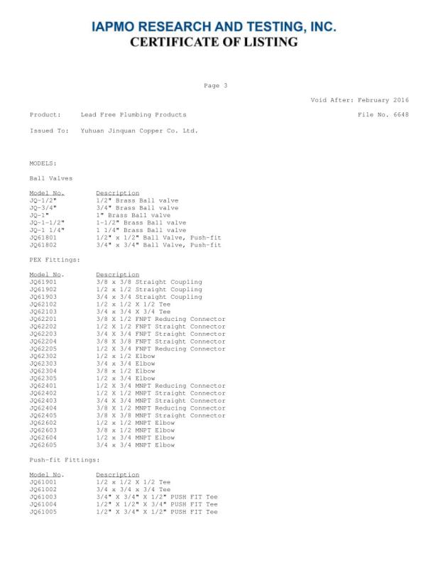 California Lead Plumbing Law-Devices and Components - Taizhou JinQuan Copper Co., Ltd.