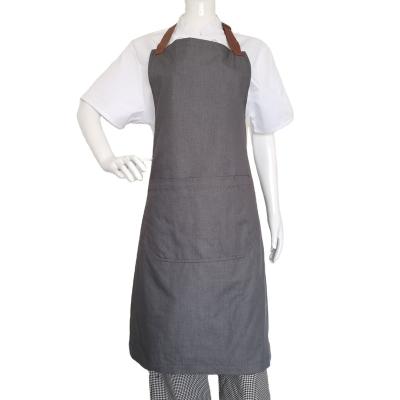 China Custom Adjustable Logo Cotton Polyester Chef Cooking Bib Apron Yarn Dyed Bib Apron For Cafe Restaurants Kitchen Apron Drinks Food Use for sale