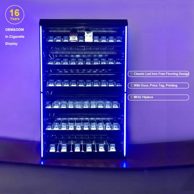 China With Door And Led Light MOQ 20pcs Supermarket Gas Station Mall Store Free Combination Of Pushers Posm Cigarette Display Rack For Sale for sale