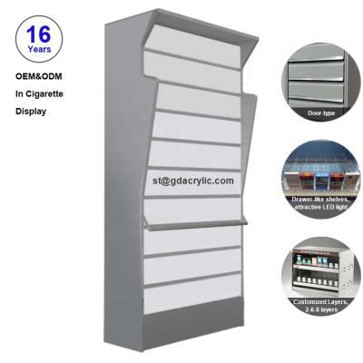 China Can be customized according to your request. Custom Made ABS Material Cigarette Display Rack Cabinet With Doors And Light for sale