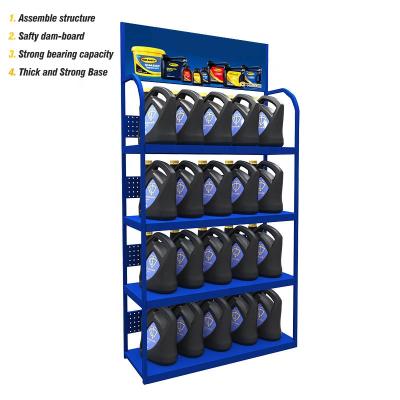 China Custom disassembly structure Satom size motor oil metal display rack motor oil display stand for sale