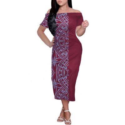 China Sexy Bodycon Island Wear Anti-Static Women Off Shoulder Short Midi Dress Dress Polynesian Samoan Sleeve Designs Plus Size Dress for sale