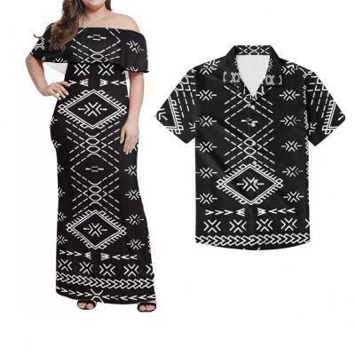 China Sexy Drop Shipping Summer Anti-Static Women Off Shoulder Island Wear Polynesian Samoa Lokostyle Tribal Tattoos Dress Match Men Shirts for sale