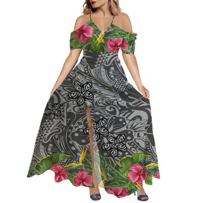 China Sexy Anti-Static Women Off The Shoulder Ruffles Strap Ruffles Summer Tribal Print Design Summer Dress Midi Beach Long Dress for sale