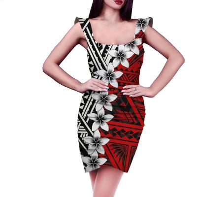 China Fashion Anti-Static Women Dress Summer Ladies Polynesian Samoan Tribal Print Sleeveless Casual Beach Sexy Short Mini Dress Sundress for sale