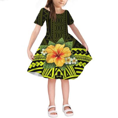 China New Design POD Anti-wrinkle Polynesian Hawaiian Tribal High Quality Retro Girls Dress Fashion Retro Kids Dresses Short Sleeve Dress for sale