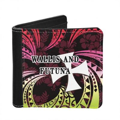 China Waterproof Polynesian Printing Wallets Leather Wallis And Futuna Islands Design Men's Double Fold Leather Purse Wallet Coin Purse POD for sale