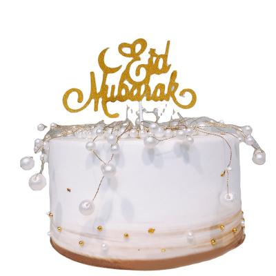 China Muslim Suppies Party Decor Ramadan Cake Decoration Cake Topper Eid Mubarak Gold Cupcake Topper For Eid Baking Baby Shower Party Decoration for sale