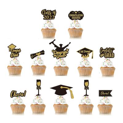 China Custom Party Suppies 12pcs Graduation Party Decoration Cupcake Toppers Party Supplies Cake Decoration Glitter Paper Cake Toppers for sale